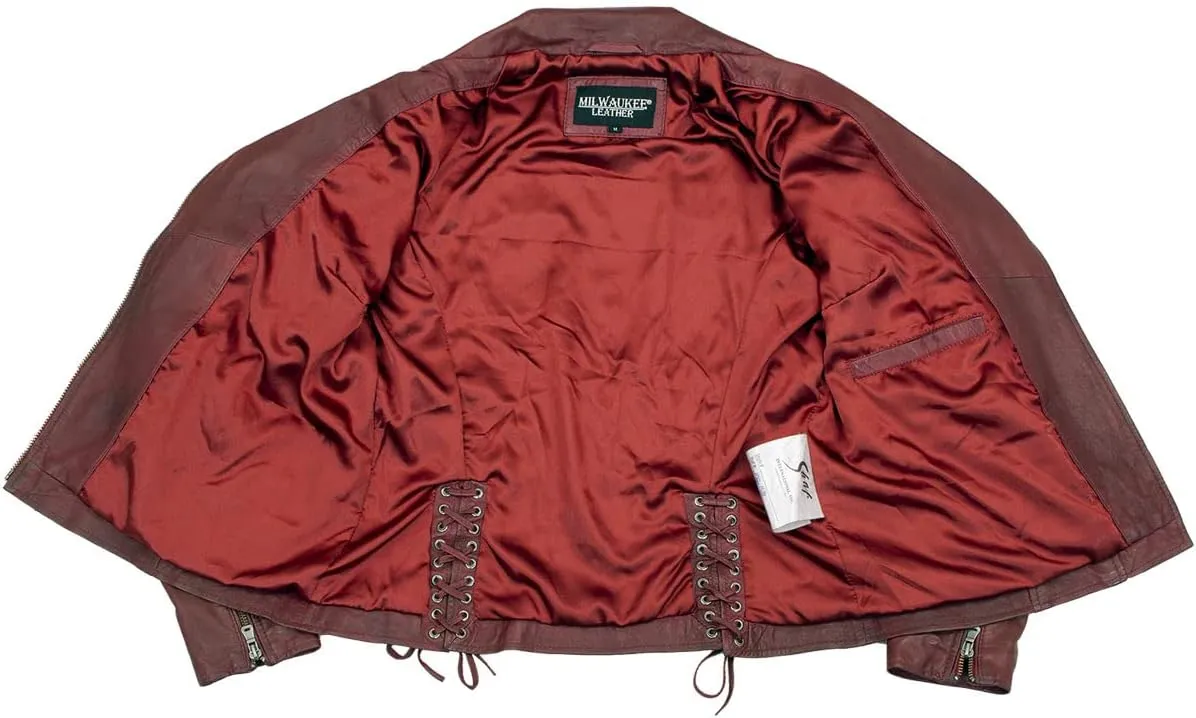 Milwaukee Leather Red Vintage Motorcycle Inspired Vegan Tan Fashion Leather Jacket for Women SFL2812