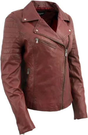 Milwaukee Leather Red Vintage Motorcycle Inspired Vegan Tan Fashion Leather Jacket for Women SFL2812
