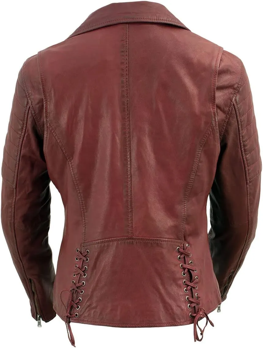 Milwaukee Leather Red Vintage Motorcycle Inspired Vegan Tan Fashion Leather Jacket for Women SFL2812