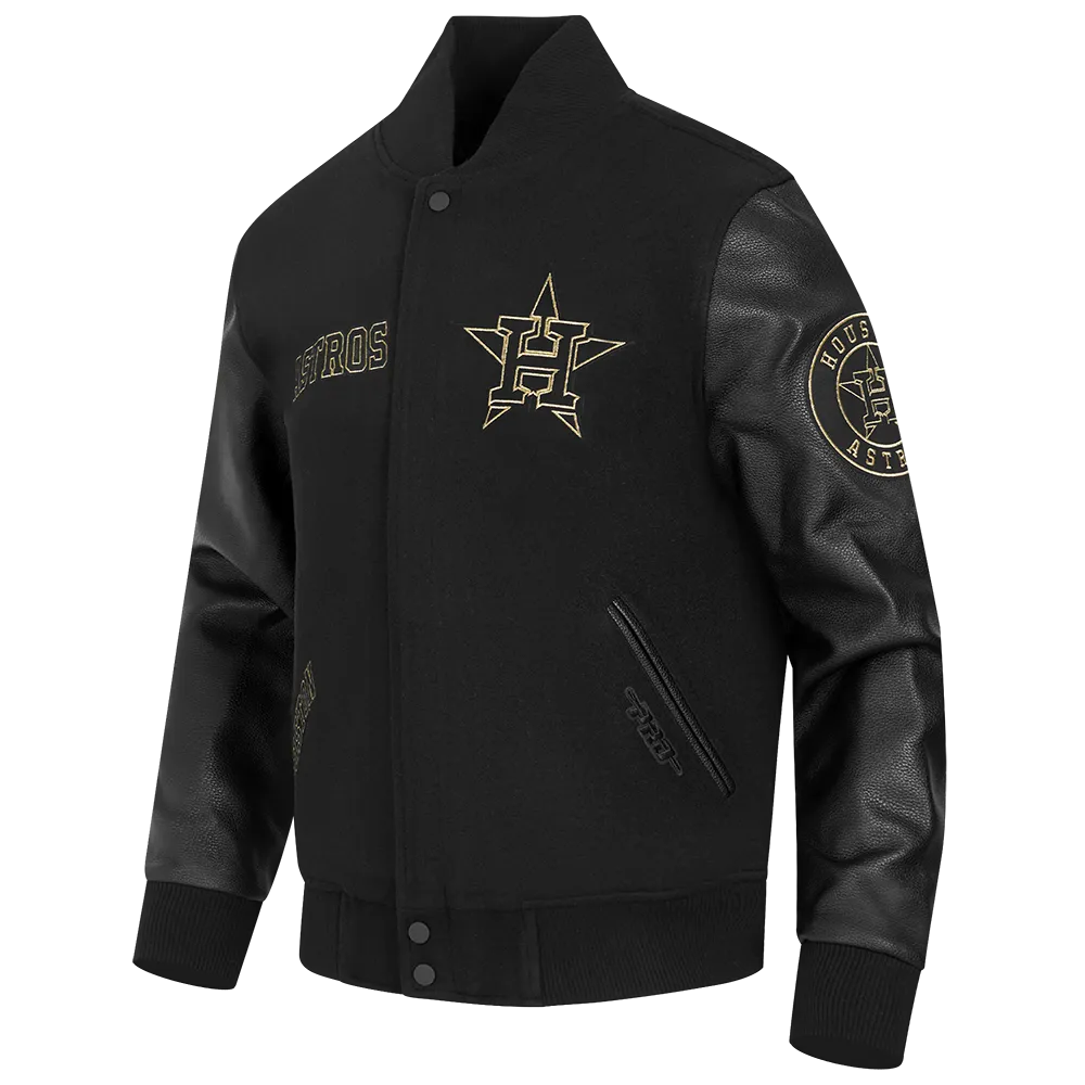 MLB HOUSTON ASTROS BLACK & GOLD MEN'S WOOL VARSITY JACKET (JET BLACK)