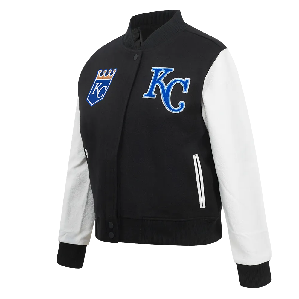 MLB KANSAS CITY ROYALS CLASSIC WOMEN'S WOOL VARSITY JACKET (BLACK/WHITE)