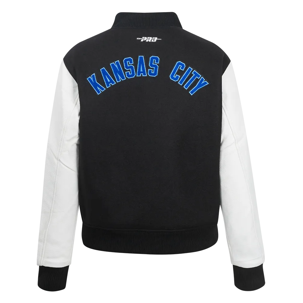 MLB KANSAS CITY ROYALS CLASSIC WOMEN'S WOOL VARSITY JACKET (BLACK/WHITE)