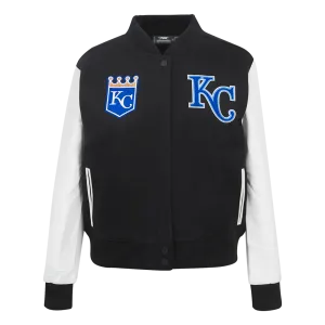 MLB KANSAS CITY ROYALS CLASSIC WOMEN'S WOOL VARSITY JACKET (BLACK/WHITE)