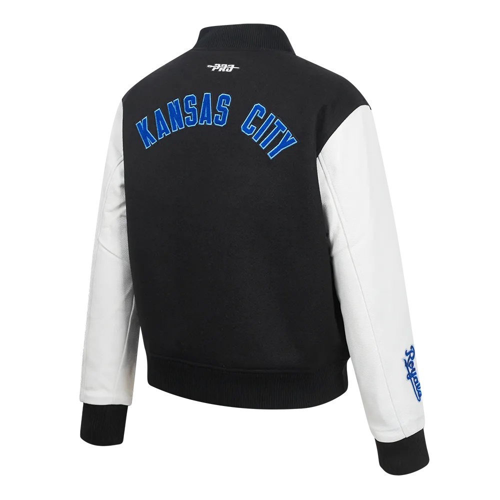MLB KANSAS CITY ROYALS CLASSIC WOMEN'S WOOL VARSITY JACKET (BLACK/WHITE)