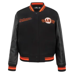 MLB SAN FRANCISCO GIANTS SCRIPT TAIL WOMEN'S WOOL VARSITY JACKET (BLACK/ORANGE)