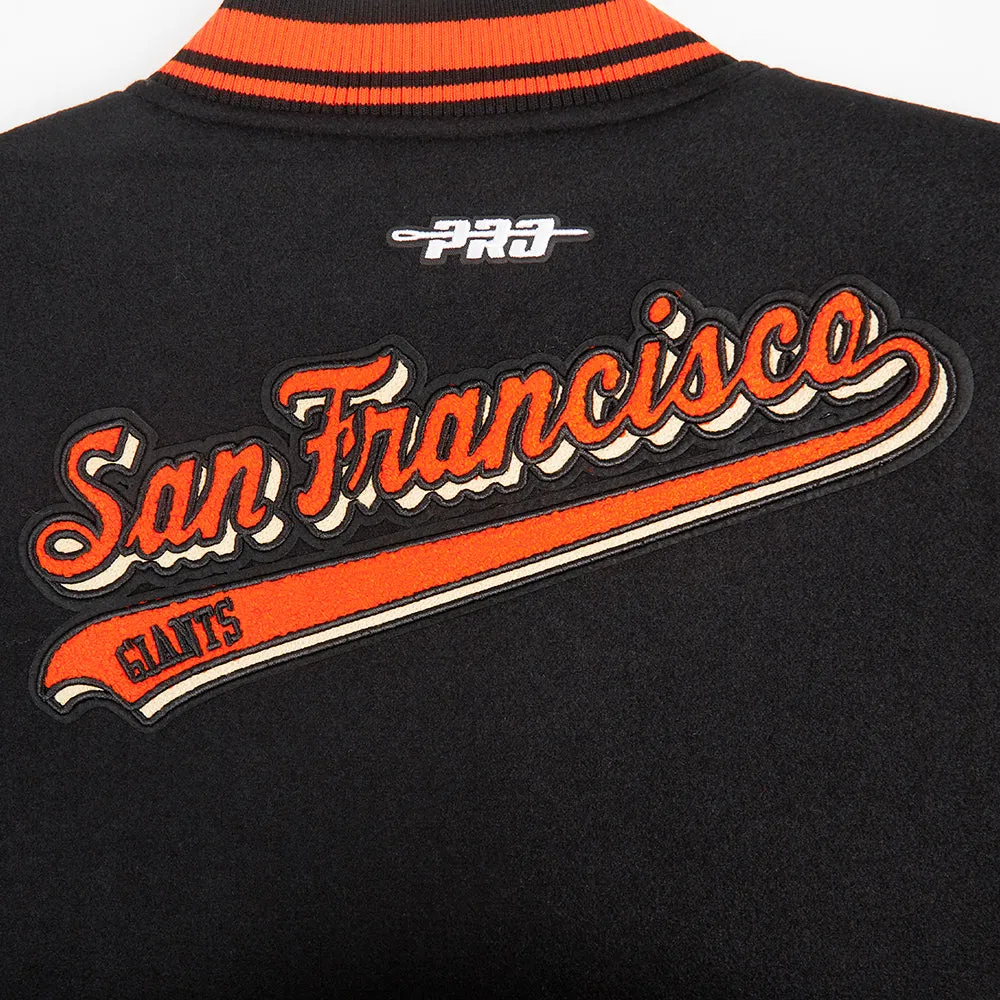 MLB SAN FRANCISCO GIANTS SCRIPT TAIL WOMEN'S WOOL VARSITY JACKET (BLACK/ORANGE)