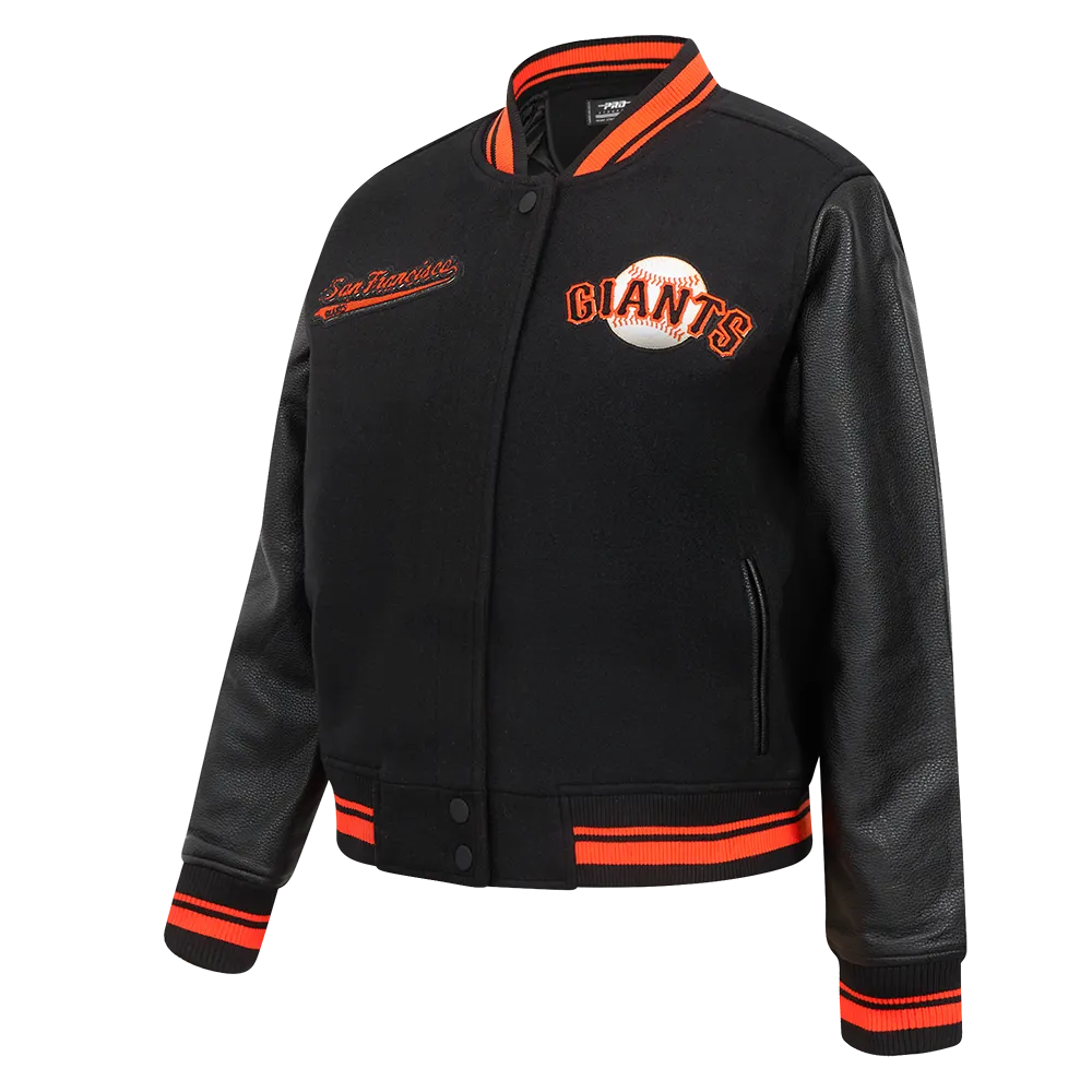 MLB SAN FRANCISCO GIANTS SCRIPT TAIL WOMEN'S WOOL VARSITY JACKET (BLACK/ORANGE)