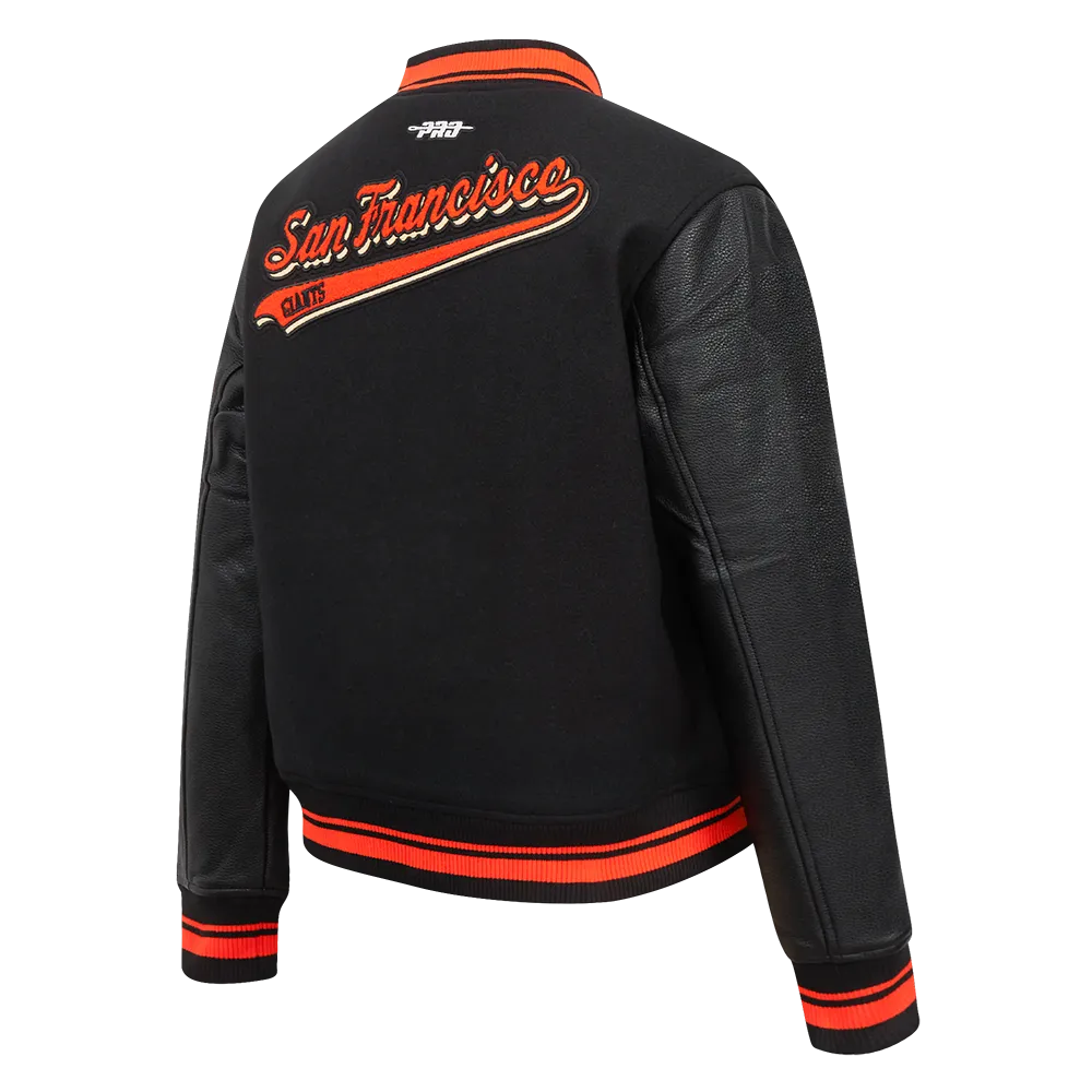 MLB SAN FRANCISCO GIANTS SCRIPT TAIL WOMEN'S WOOL VARSITY JACKET (BLACK/ORANGE)