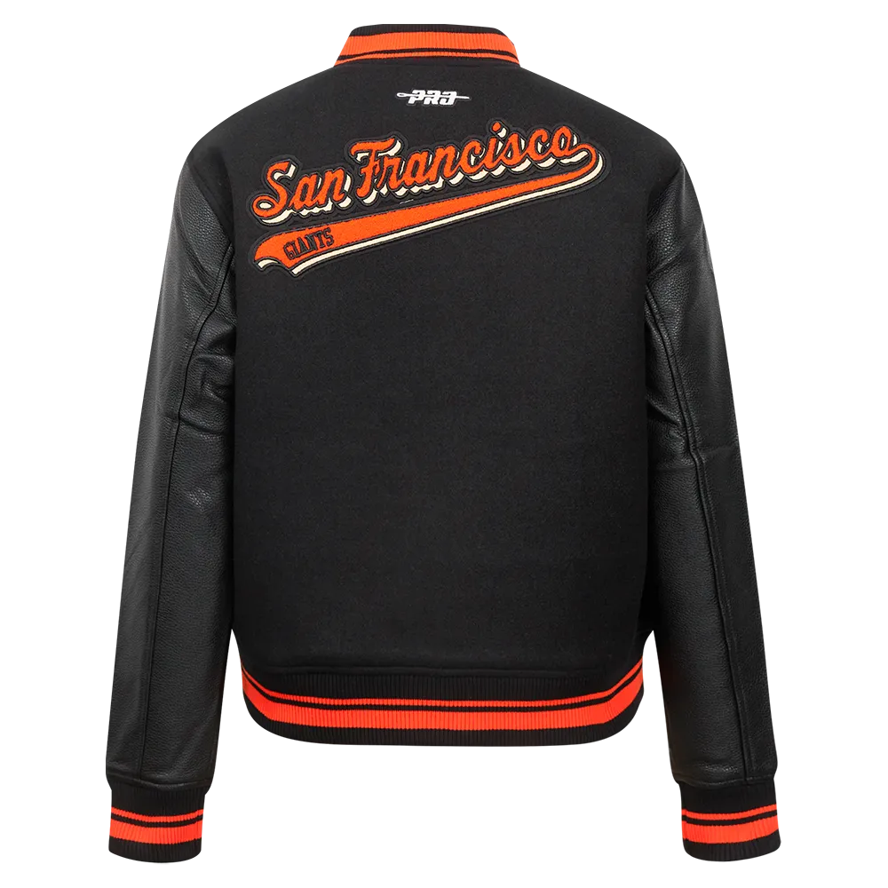 MLB SAN FRANCISCO GIANTS SCRIPT TAIL WOMEN'S WOOL VARSITY JACKET (BLACK/ORANGE)