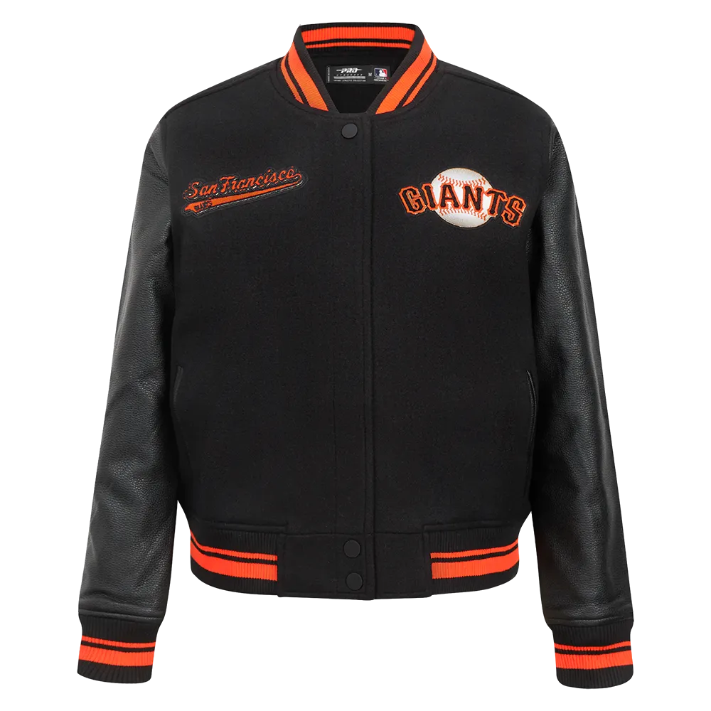MLB SAN FRANCISCO GIANTS SCRIPT TAIL WOMEN'S WOOL VARSITY JACKET (BLACK/ORANGE)