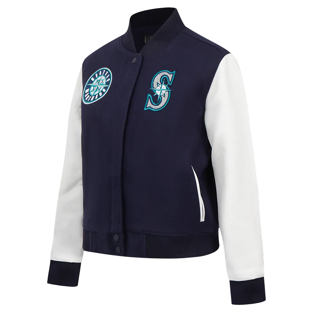 MLB SEATTLE MARINERS CLASSIC WOMEN'S WOOL VARSITY JACKET (MIDNIGHT NAVY/WHITE)