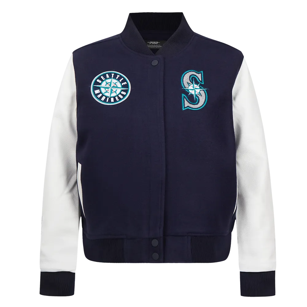 MLB SEATTLE MARINERS CLASSIC WOMEN'S WOOL VARSITY JACKET (MIDNIGHT NAVY/WHITE)