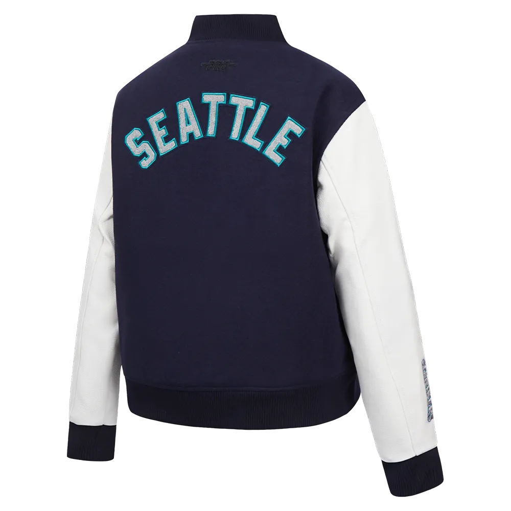 MLB SEATTLE MARINERS CLASSIC WOMEN'S WOOL VARSITY JACKET (MIDNIGHT NAVY/WHITE)
