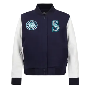MLB SEATTLE MARINERS CLASSIC WOMEN'S WOOL VARSITY JACKET (MIDNIGHT NAVY/WHITE)