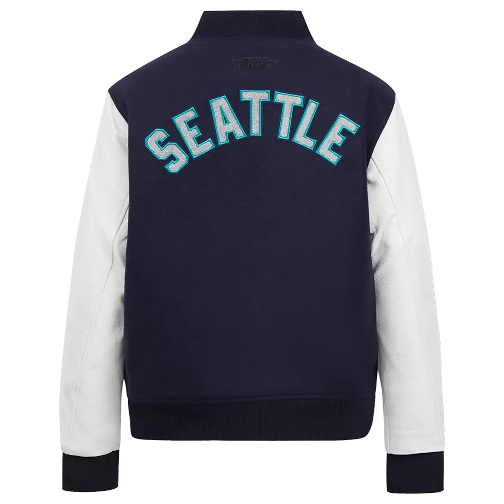 MLB SEATTLE MARINERS CLASSIC WOMEN'S WOOL VARSITY JACKET (MIDNIGHT NAVY/WHITE)