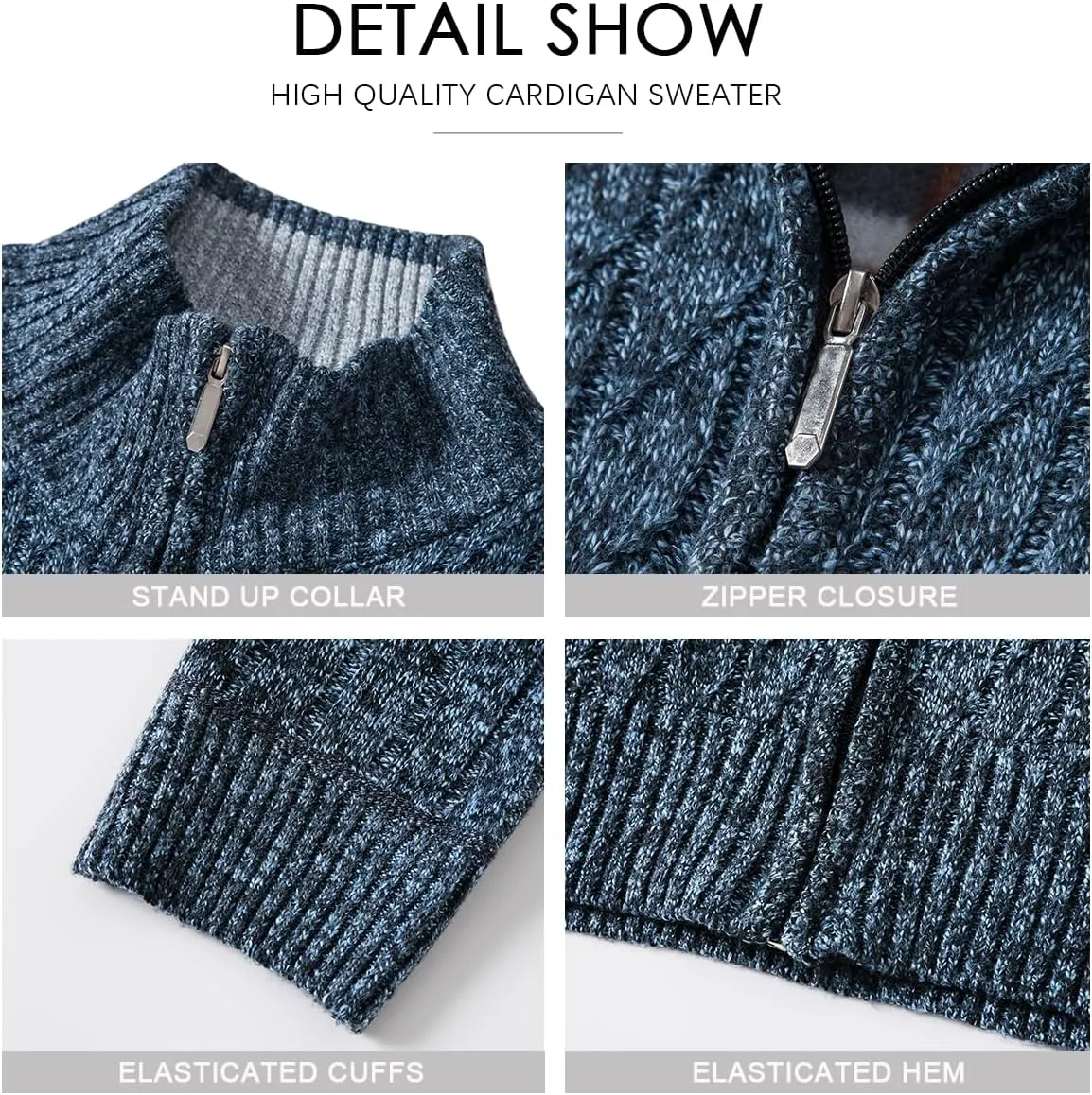Msmsse Mens Cardigan Sweaters Full Zip Up Stand Collar Casual Knitted Sweater with 2 Front Pockets