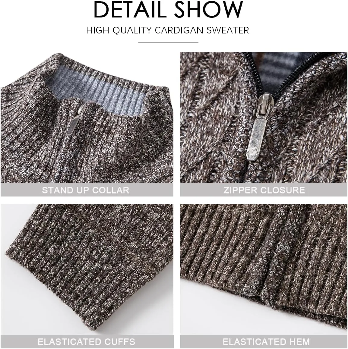 Msmsse Mens Cardigan Sweaters Full Zip Up Stand Collar Casual Knitted Sweater with 2 Front Pockets