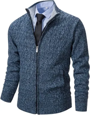 Msmsse Mens Cardigan Sweaters Full Zip Up Stand Collar Casual Knitted Sweater with 2 Front Pockets