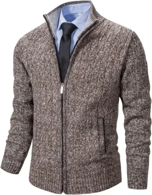 Msmsse Mens Cardigan Sweaters Full Zip Up Stand Collar Casual Knitted Sweater with 2 Front Pockets