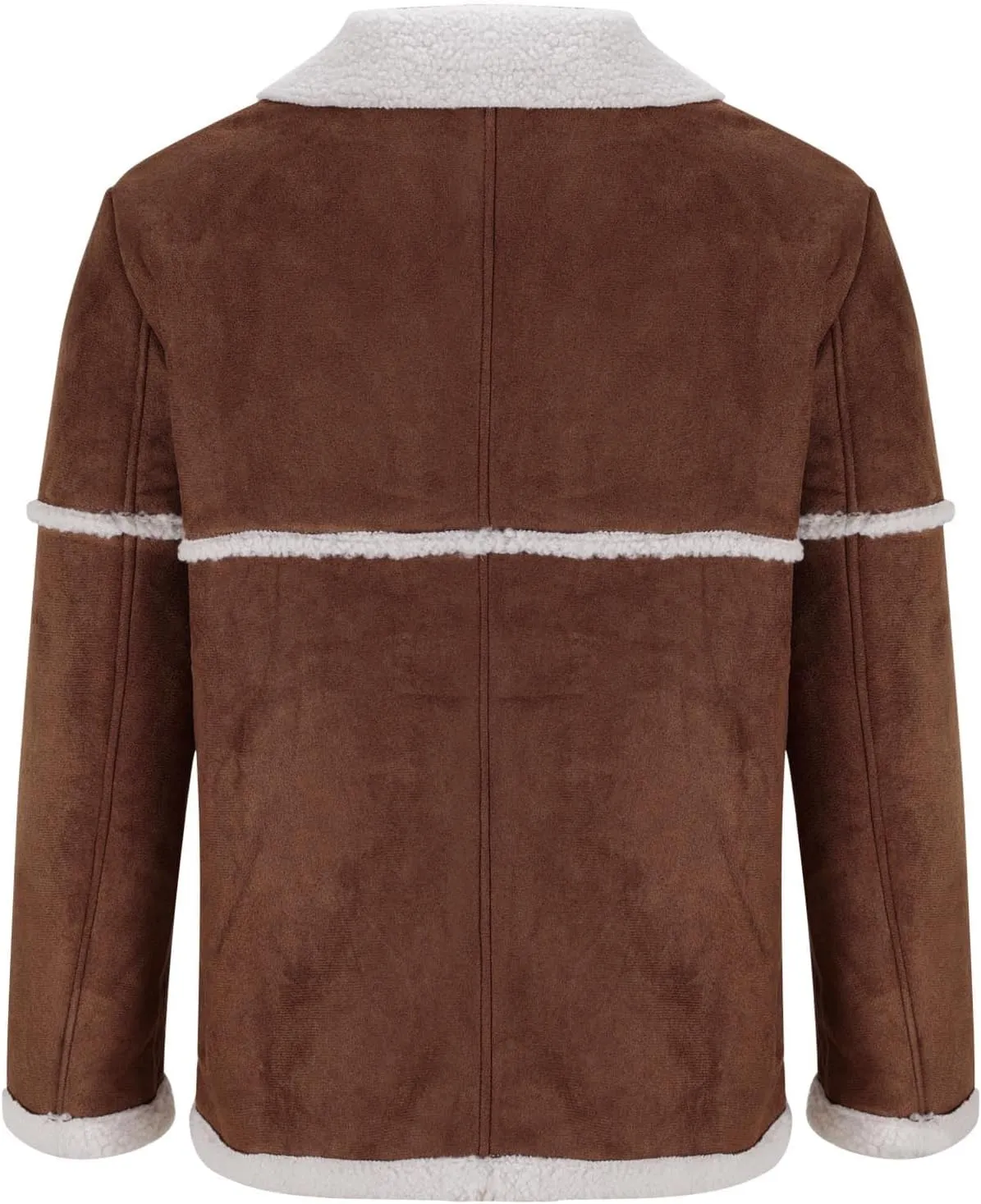 Muscularfit Mens Shearling Leather Coat Vintage Long Sleeve Faux Suede Sherpa Lined Sheepskin Pea Jackets Collar Outwear Coat