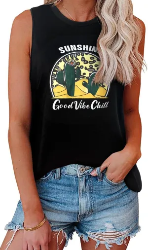 My Sky Womens Tank Tops Summer T Shirts Sleeveless Casual Cute Loose Tunic Blouses