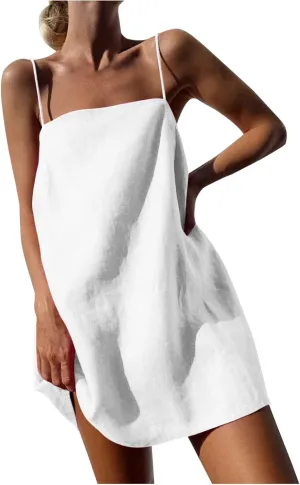NaRHbrg Womens Spaghetti Strap Mini Dress Casual Loose Slip Sundress Sleeveless Summer Beach Dresses Lightweight Tunic