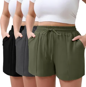 Neer 3 Pack Women's Plus Size Sweat Shorts, Drawstring Shorts with Pocket Summer Athletic Lounge Running Bottoms