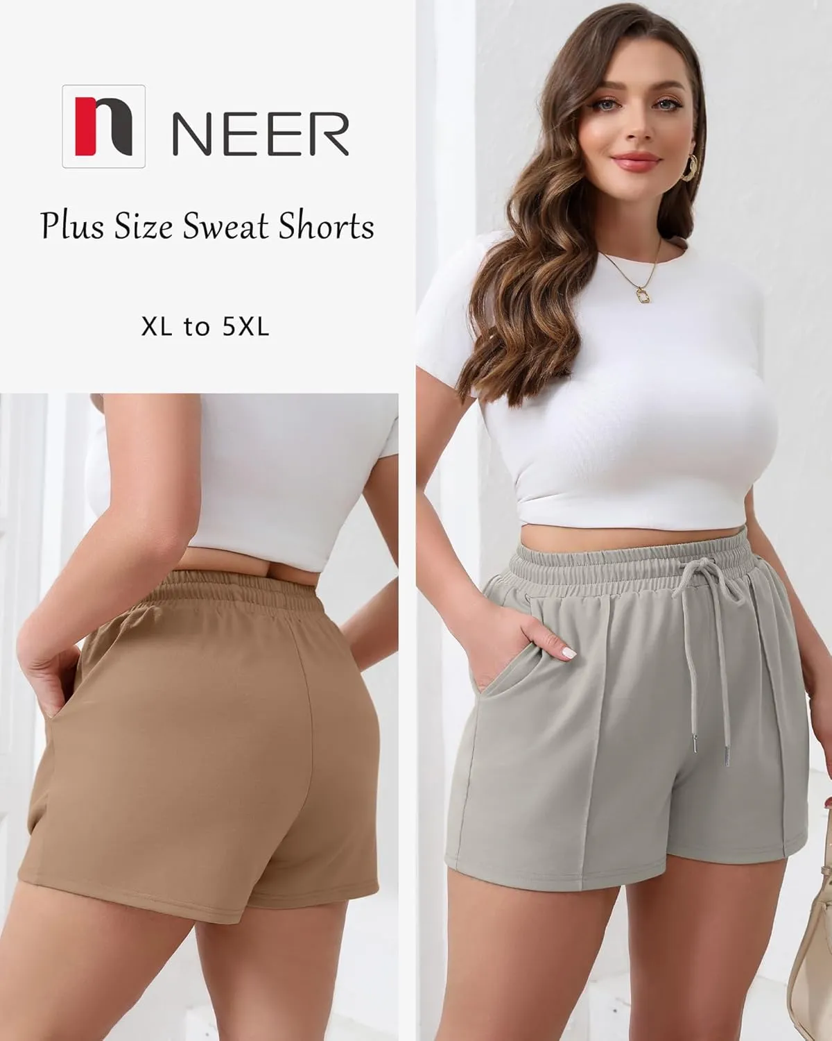 Neer 3 Pack Women's Plus Size Sweat Shorts, Drawstring Shorts with Pocket Summer Athletic Lounge Running Bottoms