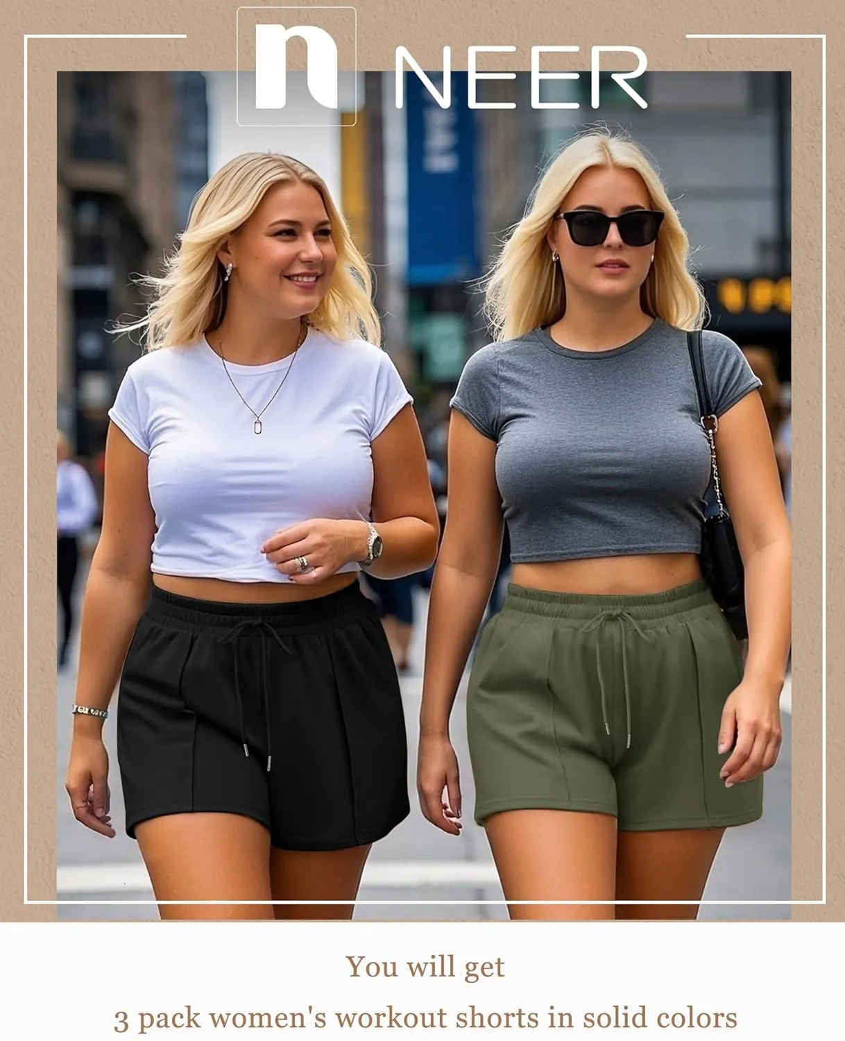 Neer 3 Pack Women's Plus Size Sweat Shorts, Drawstring Shorts with Pocket Summer Athletic Lounge Running Bottoms