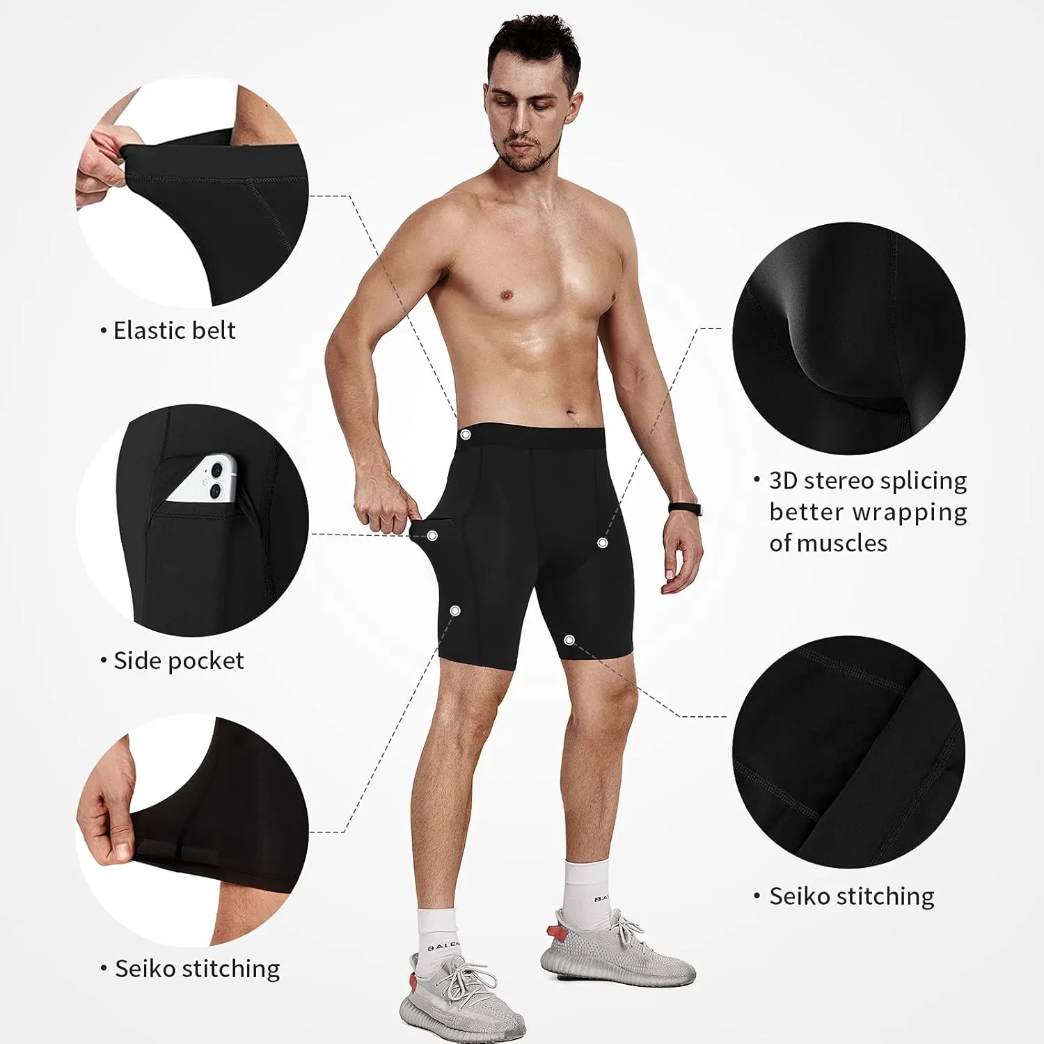 Niksa 1/2/4/5 Pack Compression Shorts Men, Spandex Running Shorts Athletic Workout Sport Performance Baselayer Underwear