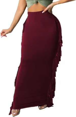 Nimsruc Women's Elastic Waist Slim Sexy Bodycon Skirts Party Club Night Out Long Pencil Maxi Skirt with Side Tassels