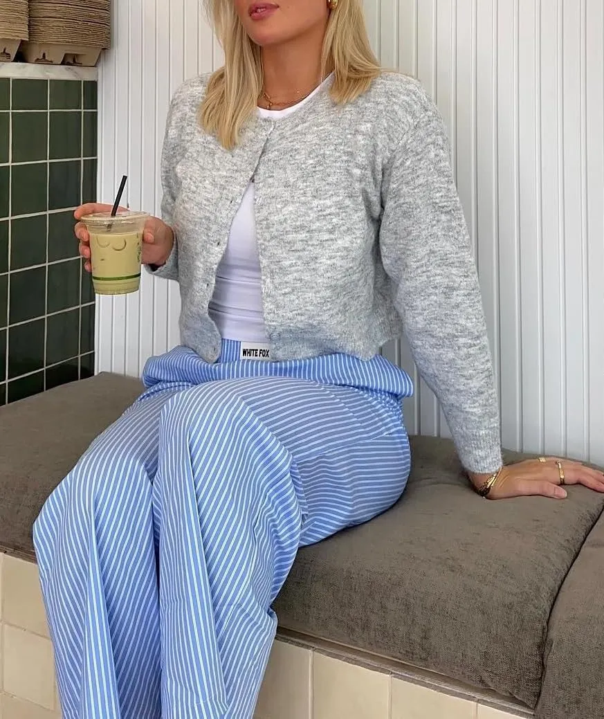 NUFIWI Women Y2k Knit Crop Cardigan Button Down Open Front Lightweight Shrug Sweater Long Sleeve Knitted Cropped Outwear