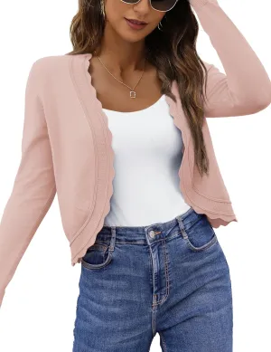 OmicGot Women's Long Sleeve Cardigan Sweaters Open Front Cropped Bolero Shrugs for Dresses S-XL