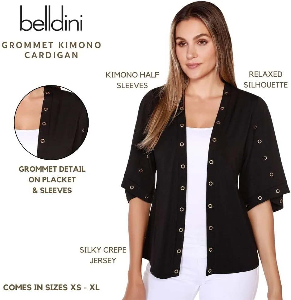 Open Front Kimono Cardigan Grommet 3/4 Sleeve Knit Cardigan for Women