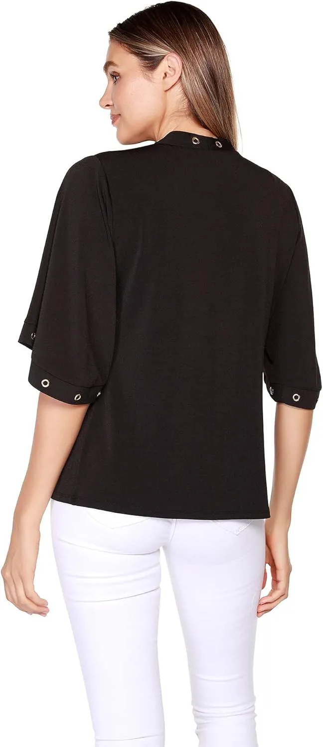 Open Front Kimono Cardigan Grommet 3/4 Sleeve Knit Cardigan for Women
