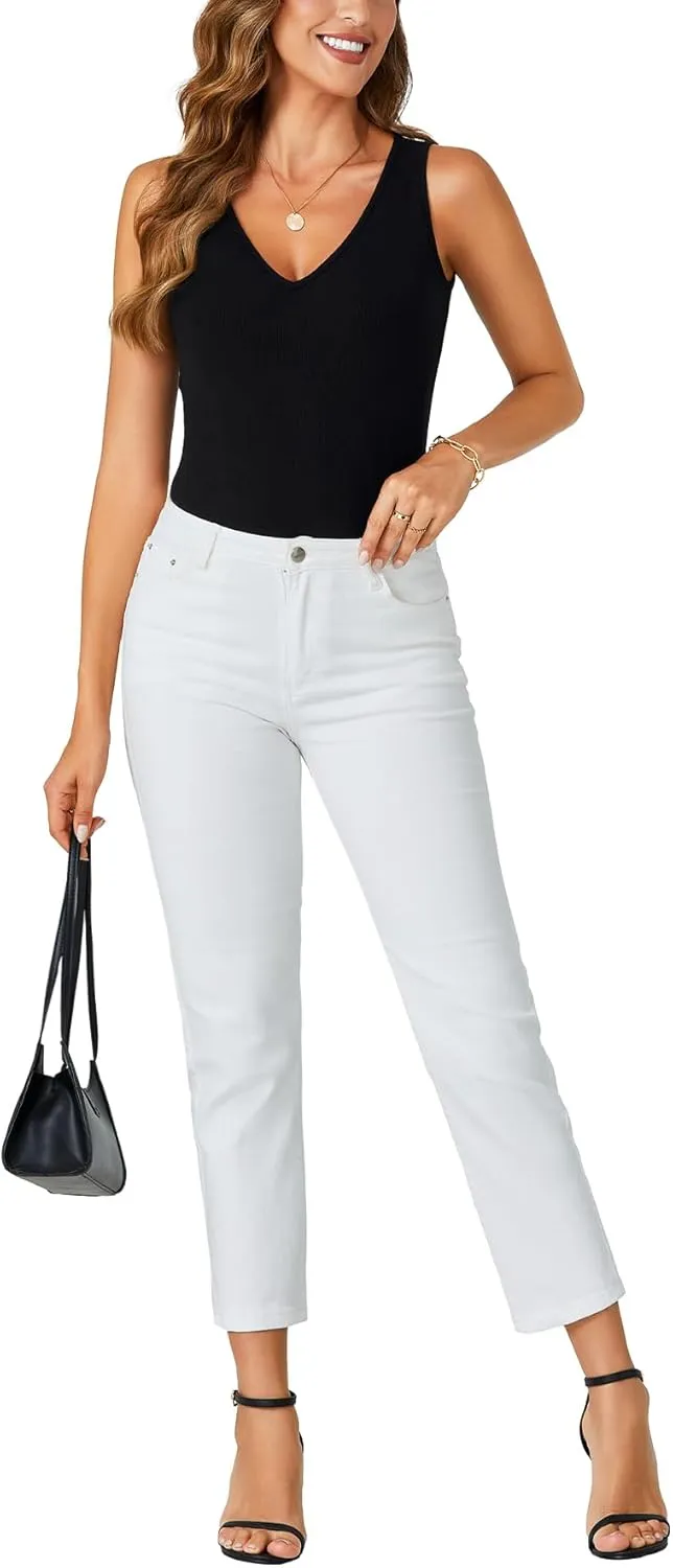 OPOIPIN Women's V Neck Ribbed Knit Slim Fit Solid Basic Sleeveless Tank Top Tee