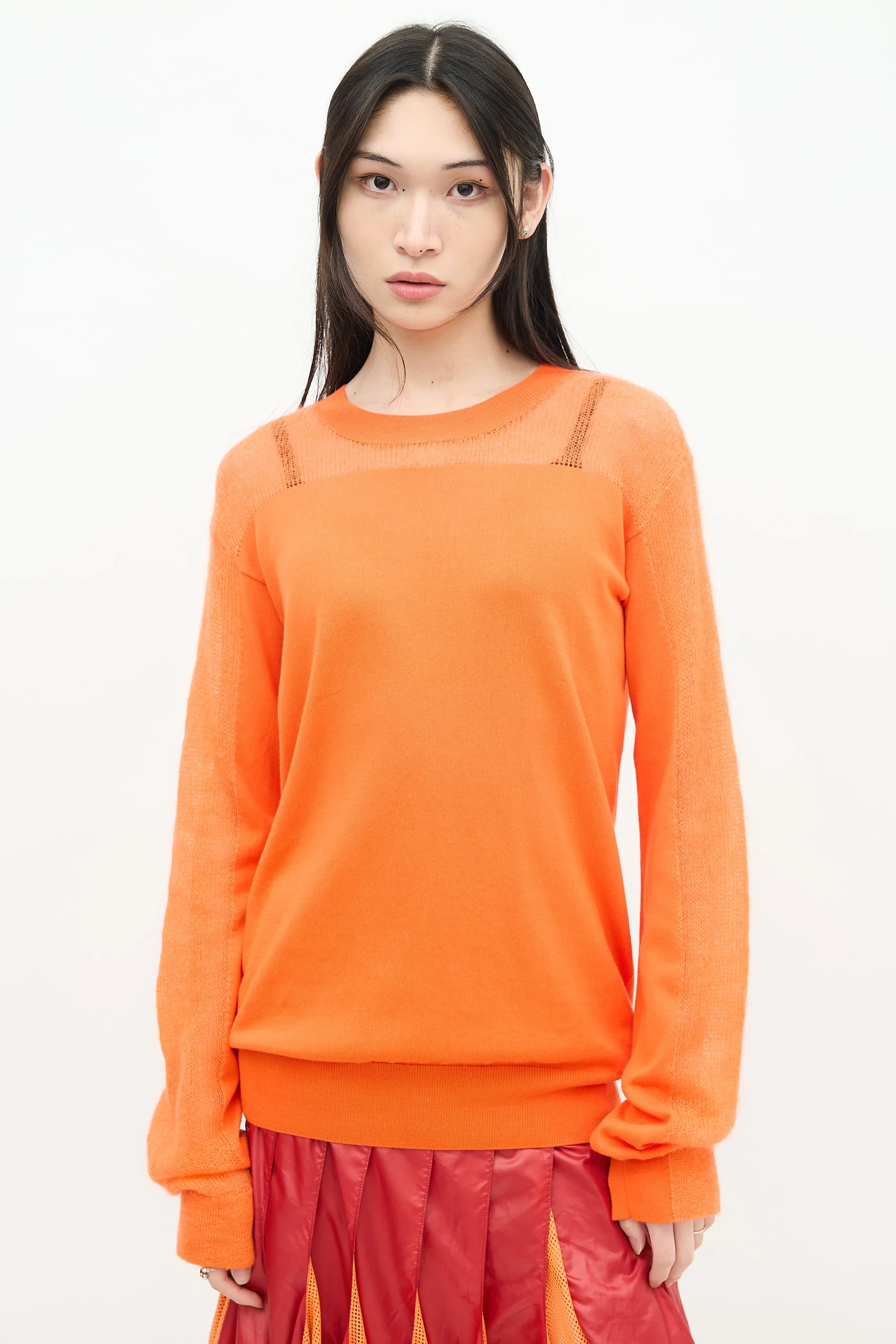 Orange Cotton & Mohair Panelled Sweater