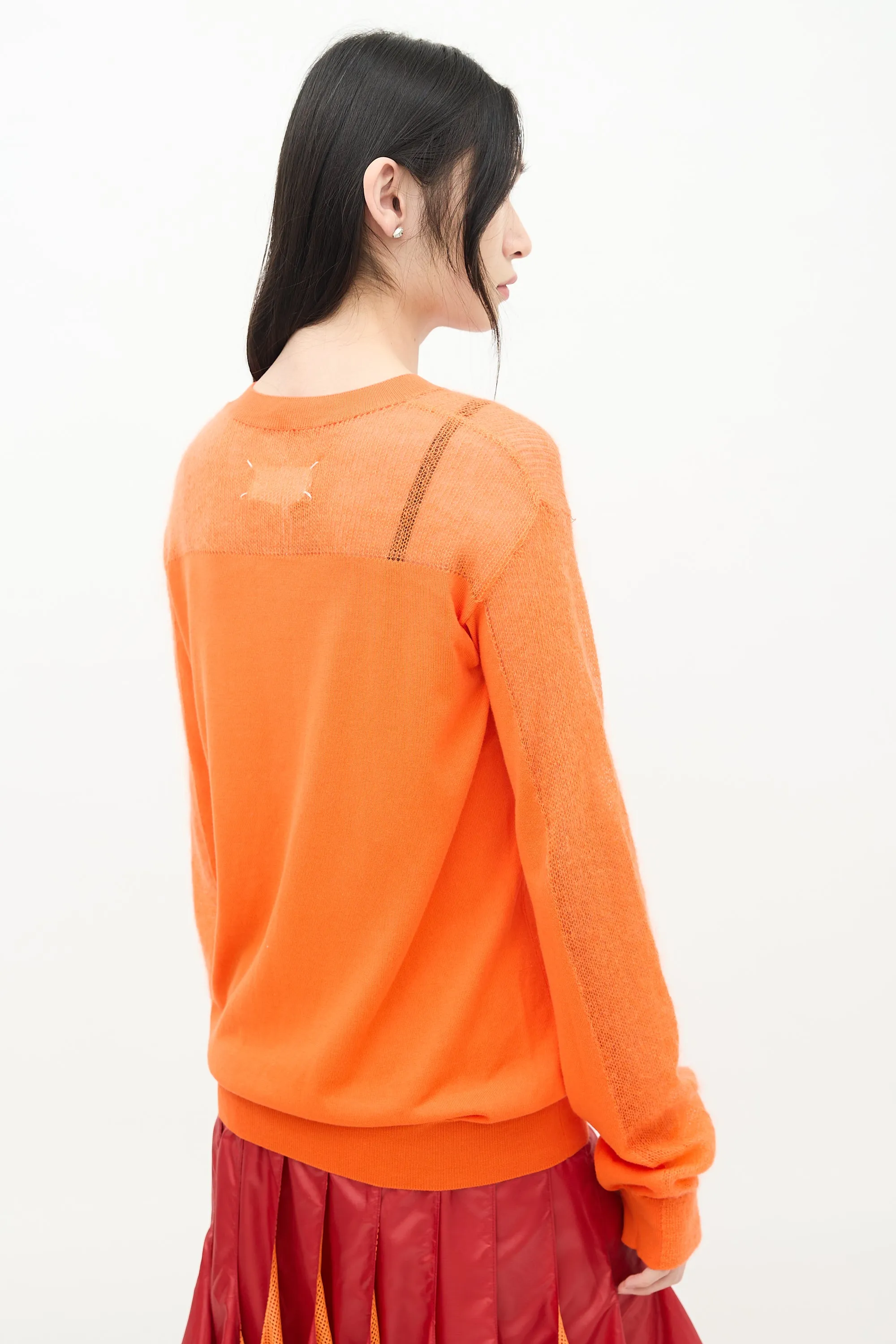 Orange Cotton & Mohair Panelled Sweater