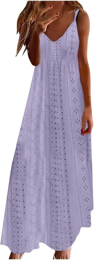 Orders My Sales Clearance Today Deals Prime Maxi Dress for Women Sleeveless Casual V Neck Ruffle Dresses 2024 Lightweight Floral Boho Dress Summer Dress Purple,L