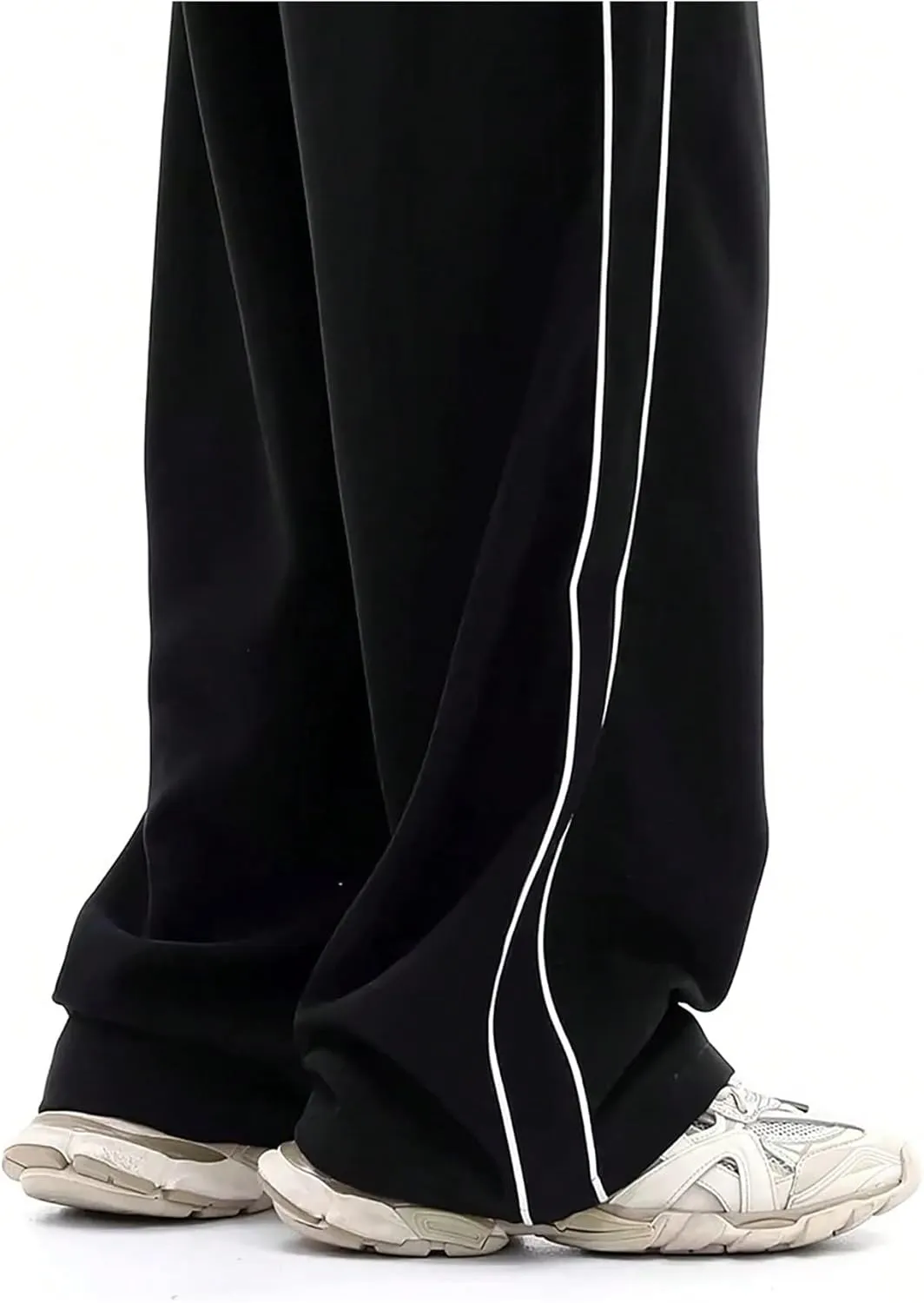 OYOANGLE Men's Casual Cargo Sweatpants Striped Side Loose Fit Wide Leg Pants Streetwear Trousers with Pockets