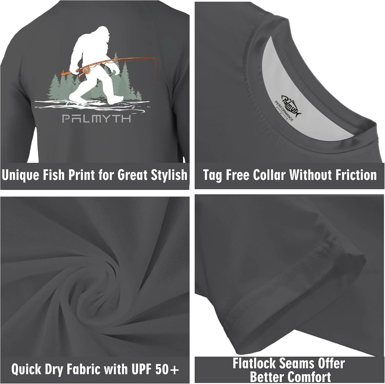 Palmyth Fishing Shirts for Men Long Sleeve UPF 50  T Shirt Sun Protection Tee