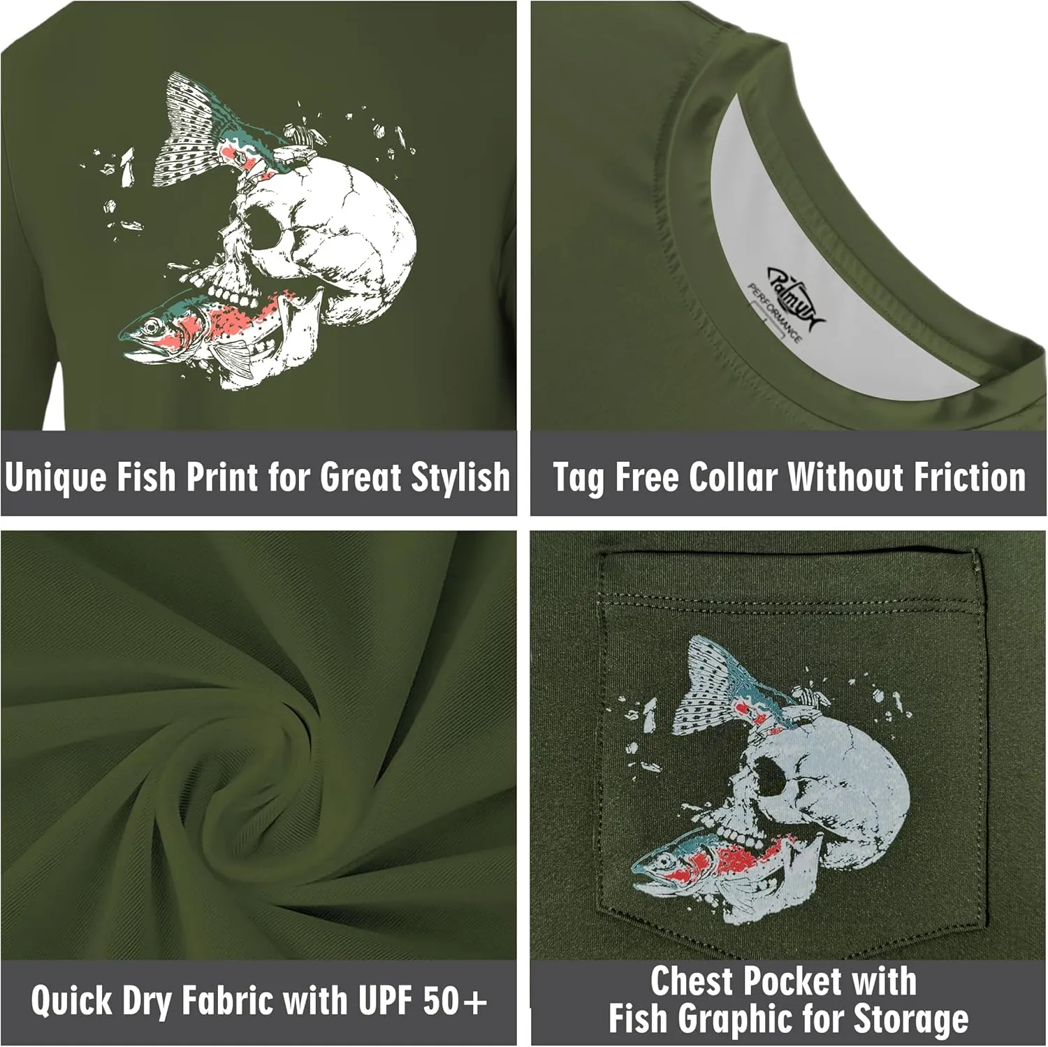 Palmyth Fishing Shirts for Men Long Sleeve UPF 50  T Shirt Sun Protection Tee