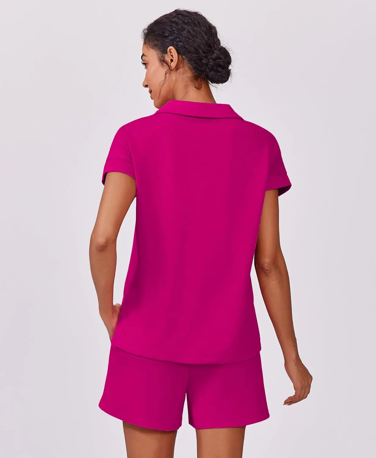 PINSPARK 2 Piece Sets for Women Summer Lounge Sets Short Sleeve Sweatsuit V-neck Tops and Drawstring Shorts Outfits Tracksuit