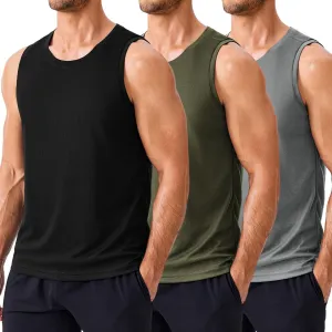 PINSPARK Men's 3 Pack Workout Tank Tops Quick Dry Sleeveless Muscle Tee Gym Bodybuilding Fitness Shirts for Men