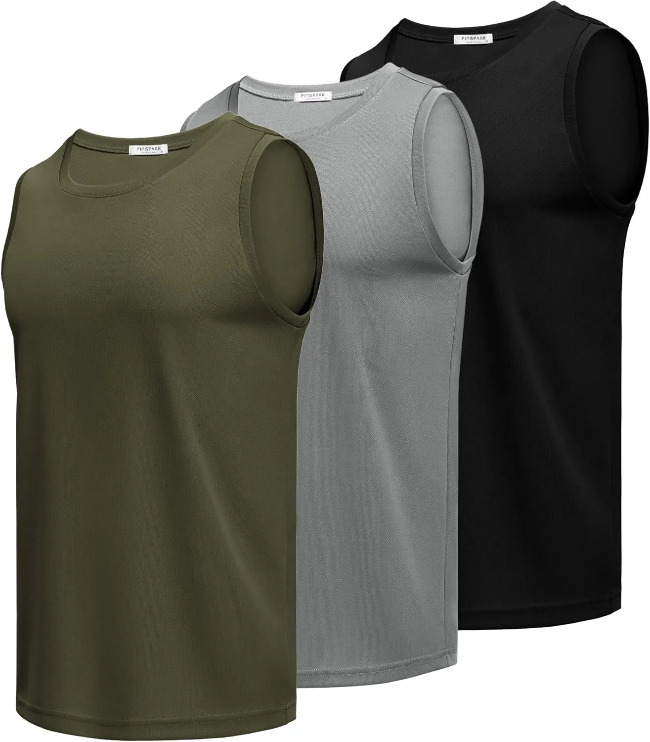 PINSPARK Men's 3 Pack Workout Tank Tops Quick Dry Sleeveless Muscle Tee Gym Bodybuilding Fitness Shirts for Men