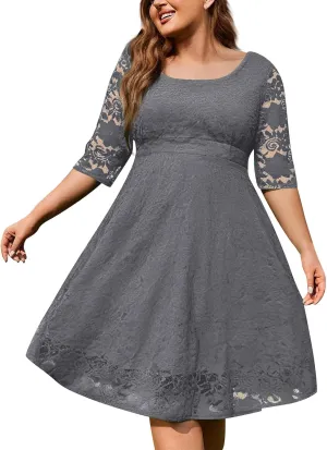 Plus Size Dress for Curvy Women 3/4 Sleeve Lace Corset Aline Midi Dresses, XXXXXXL-8XL