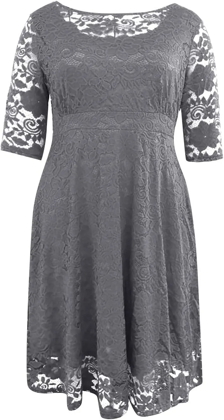 Plus Size Dress for Curvy Women 3/4 Sleeve Lace Corset Aline Midi Dresses, XXXXXXL-8XL