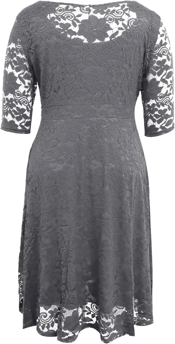 Plus Size Dress for Curvy Women 3/4 Sleeve Lace Corset Aline Midi Dresses, XXXXXXL-8XL