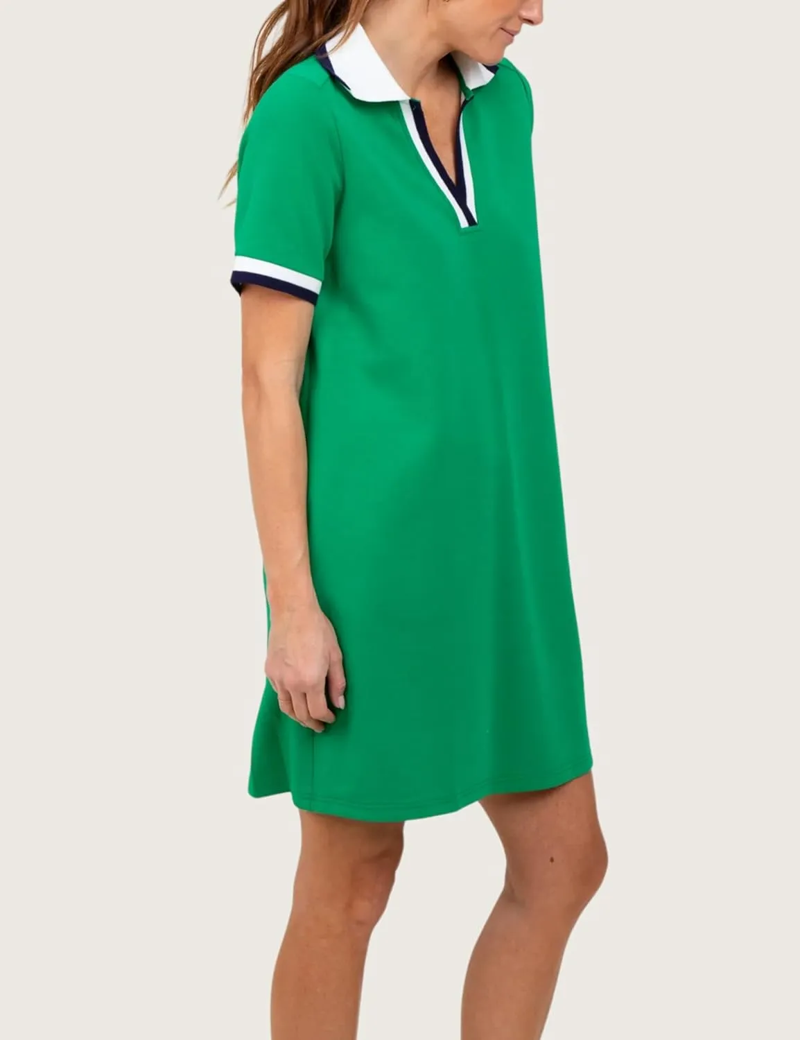 Polo Mini Dress for Women Casual V Neck Short Sleeves Tennis Dress Contrast Trim Shirt Dress with Pockets