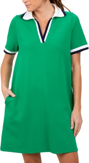 Polo Mini Dress for Women Casual V Neck Short Sleeves Tennis Dress Contrast Trim Shirt Dress with Pockets
